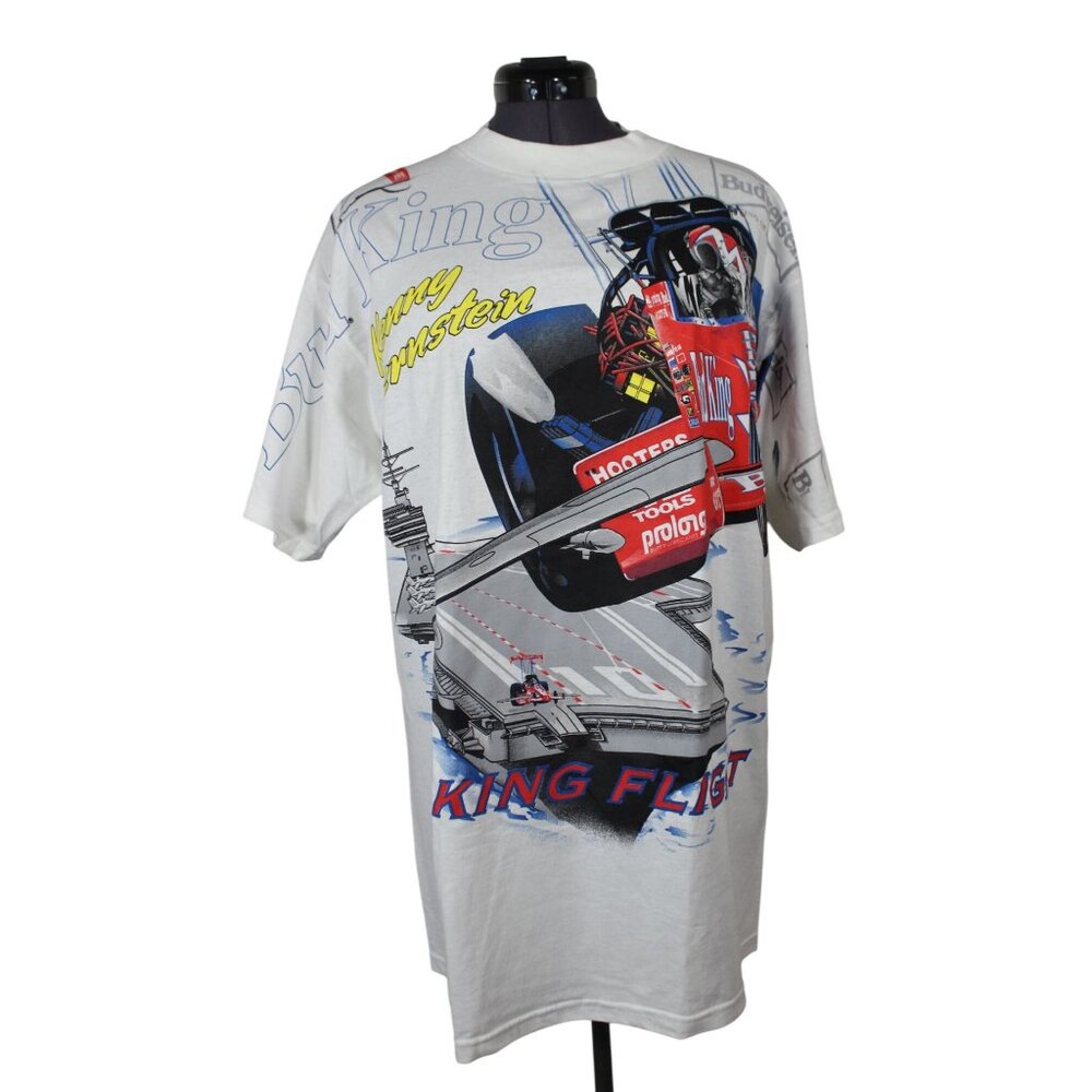 NHRA vintage 90s Kenny Bernstein Signed Bud King Aircraft Carrier AOP Shirt XL